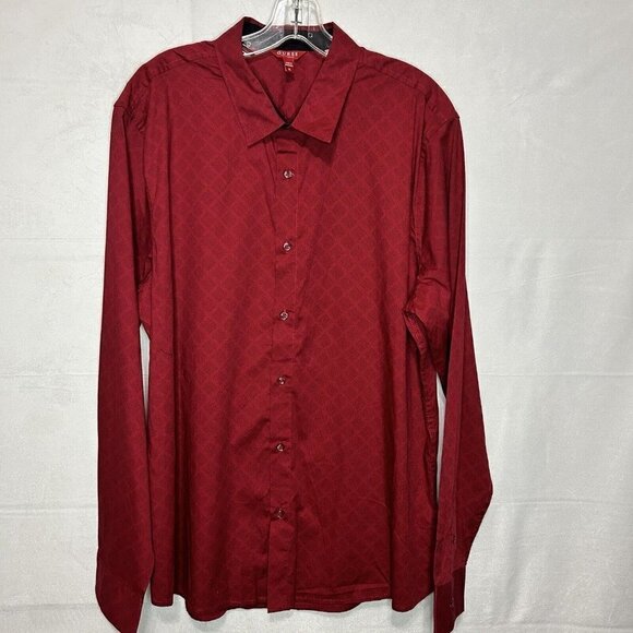 GUESS Men's Red Black Small Patterned Long Sleeve Button-Down Size XL - Picture 1 of 7